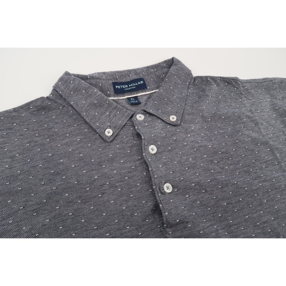 Peter Millar Collection Men's XL Navy Chambray Polka Dot Cotton Polo Golf Shirt